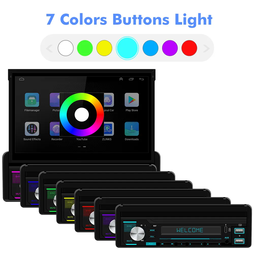 1 Din Universal Car Stereo 7 Inch Retractable Android Car Head Unit