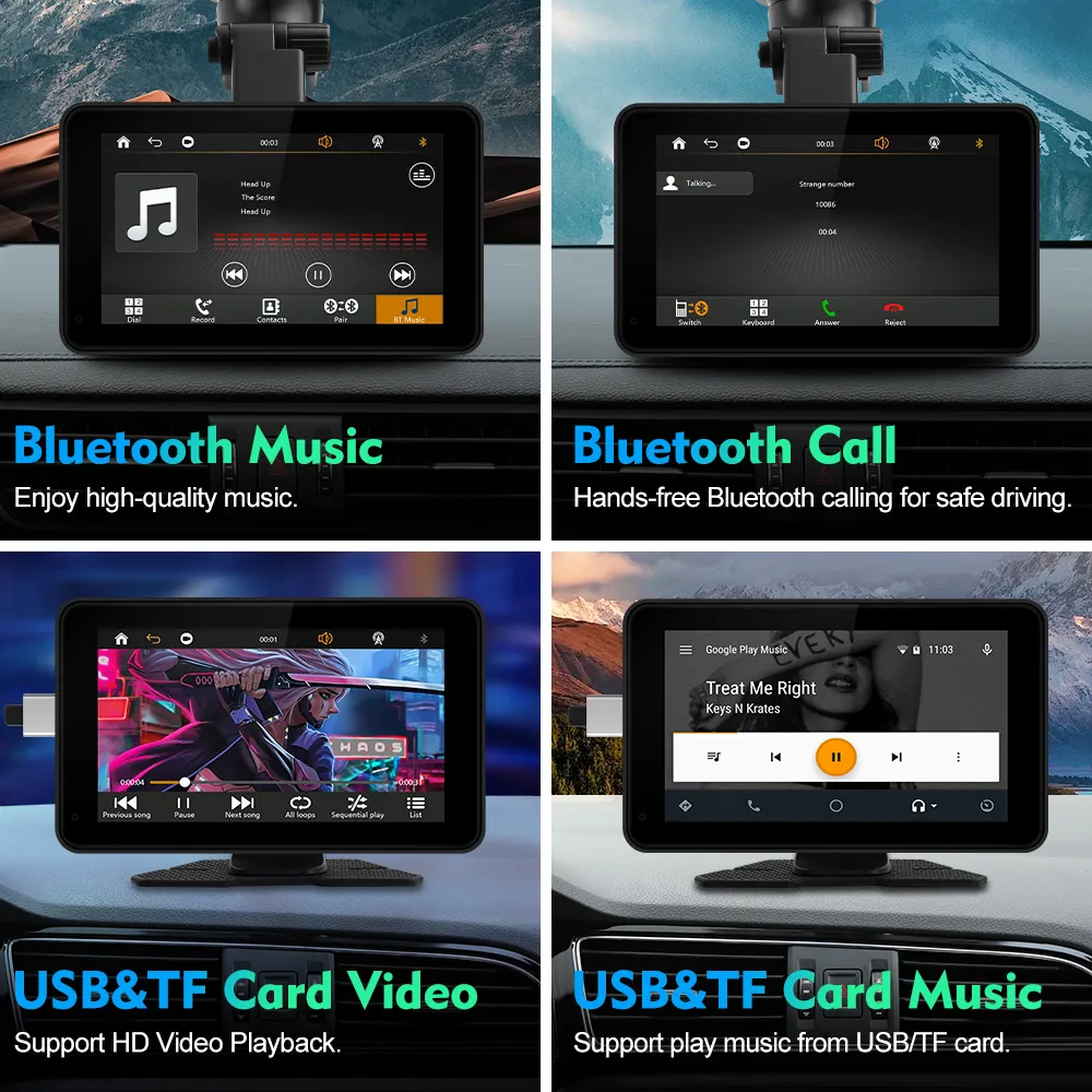 7 Inch Universal Portable Car GPS with Wireless Carplay Android Auto