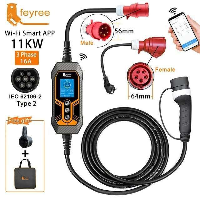 Type 2 EV Charger 11KW 16A 3 Phase Wi-Fi APP Bluetooth Version EVSE Charging Cable 5m CEE Plug for Electric Car - Image 4