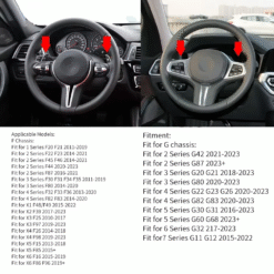 Alternative view of Carbon Fiber paddle shifters for BMW G F Series F20 F45 G20 F30 G82 F90 F25 G06 I8 I12 MINI F54 F55 F57 F60 LCI SUPRA A90 MK5