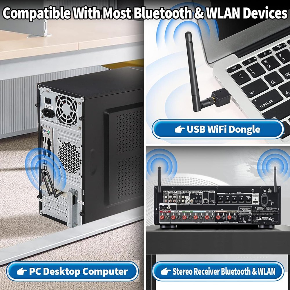 Dual Band WiFi Antenna 2.4GHz/5GHz RP-SMA Male 3dBi MIMO (2-Pack) for Routers, USB Adapters, IP Cameras & Wireless Security Systems