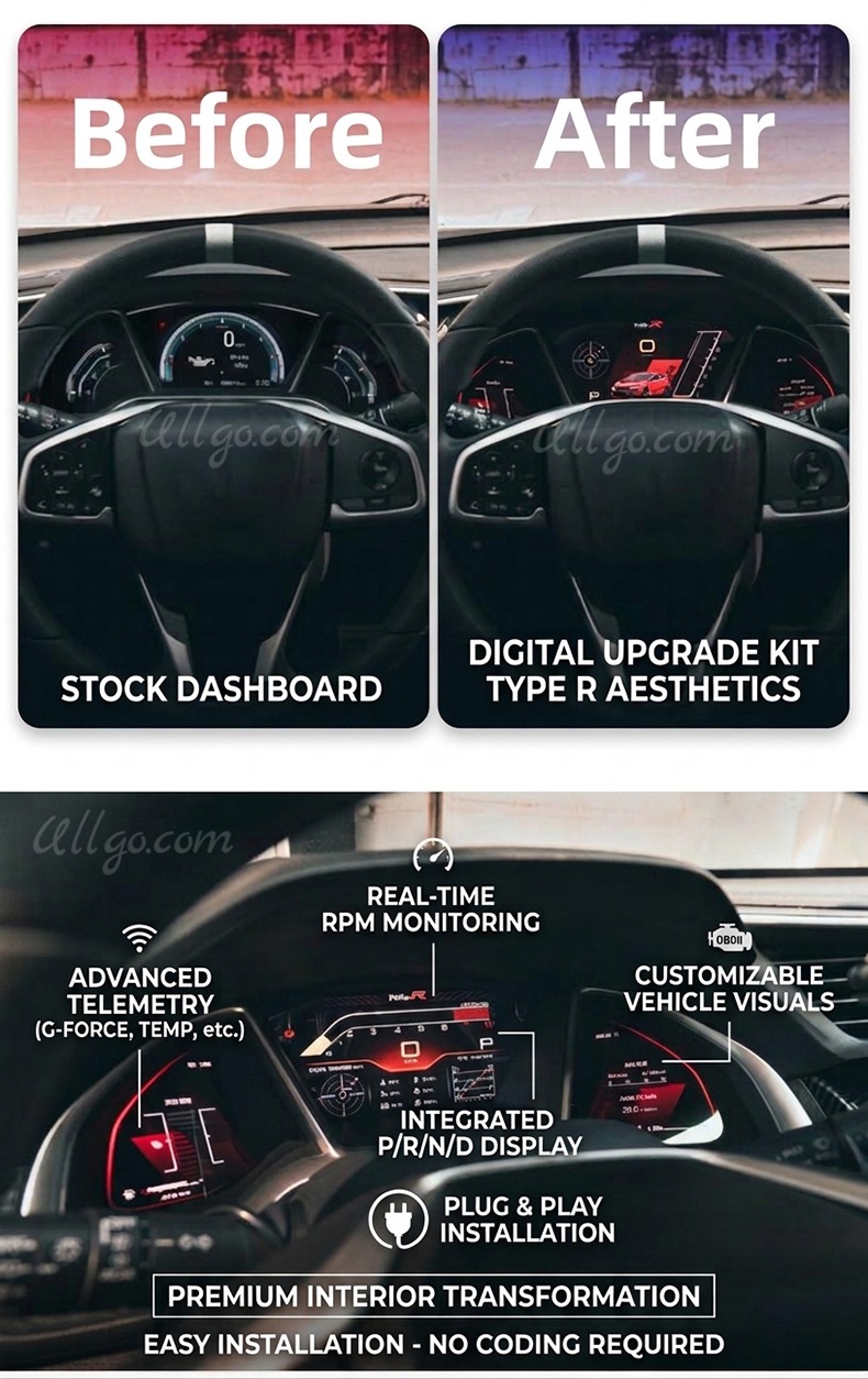 Painel Digital para Honda Civic 2016-2021 10ª Geração Civic FK7 FK8 Type R Virtual Cockpit 10